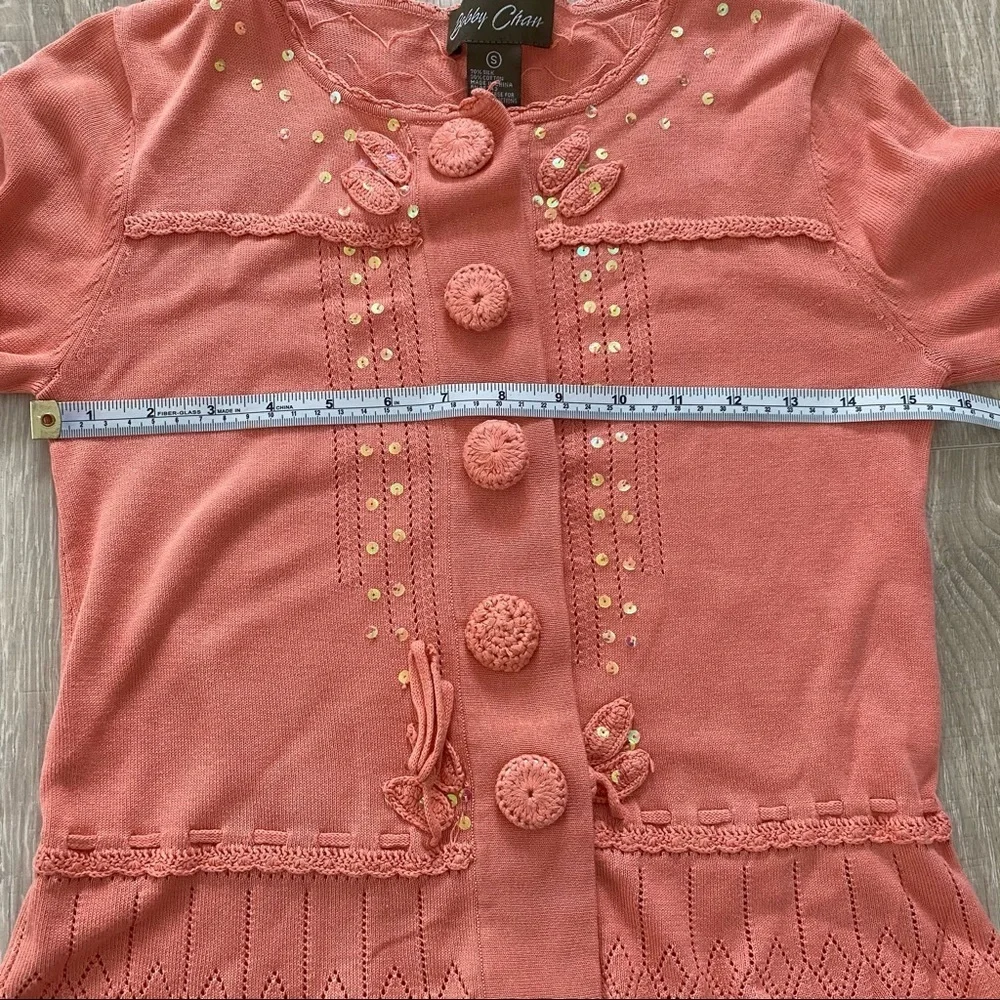 ⭐️3/$25 Bobby Chan Coral Silk Blend Cardigan Sz S - Picture 5 of 7